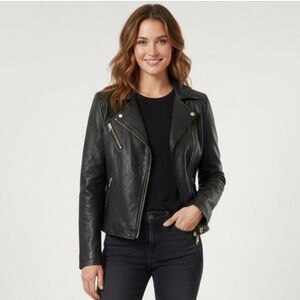 TRUTH & PRIDE 'Image' Crop Leather Moto Jacket Size XS Espresso